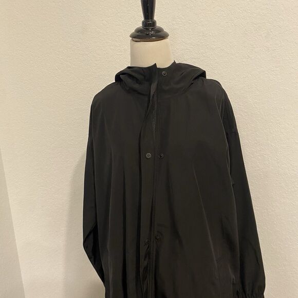 Eileen Fisher Black Recycled Polyester Hooded Coat Medium Preowned - Picture 6 of 12